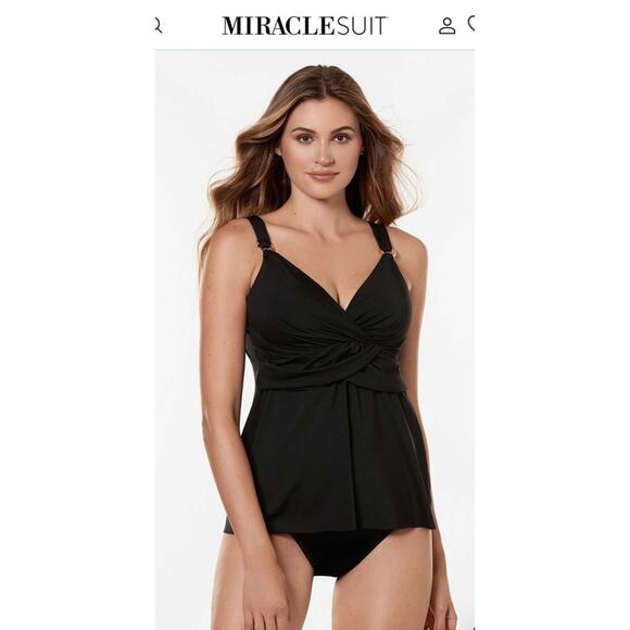 NWT Miraclesuit BLACK Plunge Underwire Tankini Swim Top Size 36DD Slimming - Picture 1 of 5